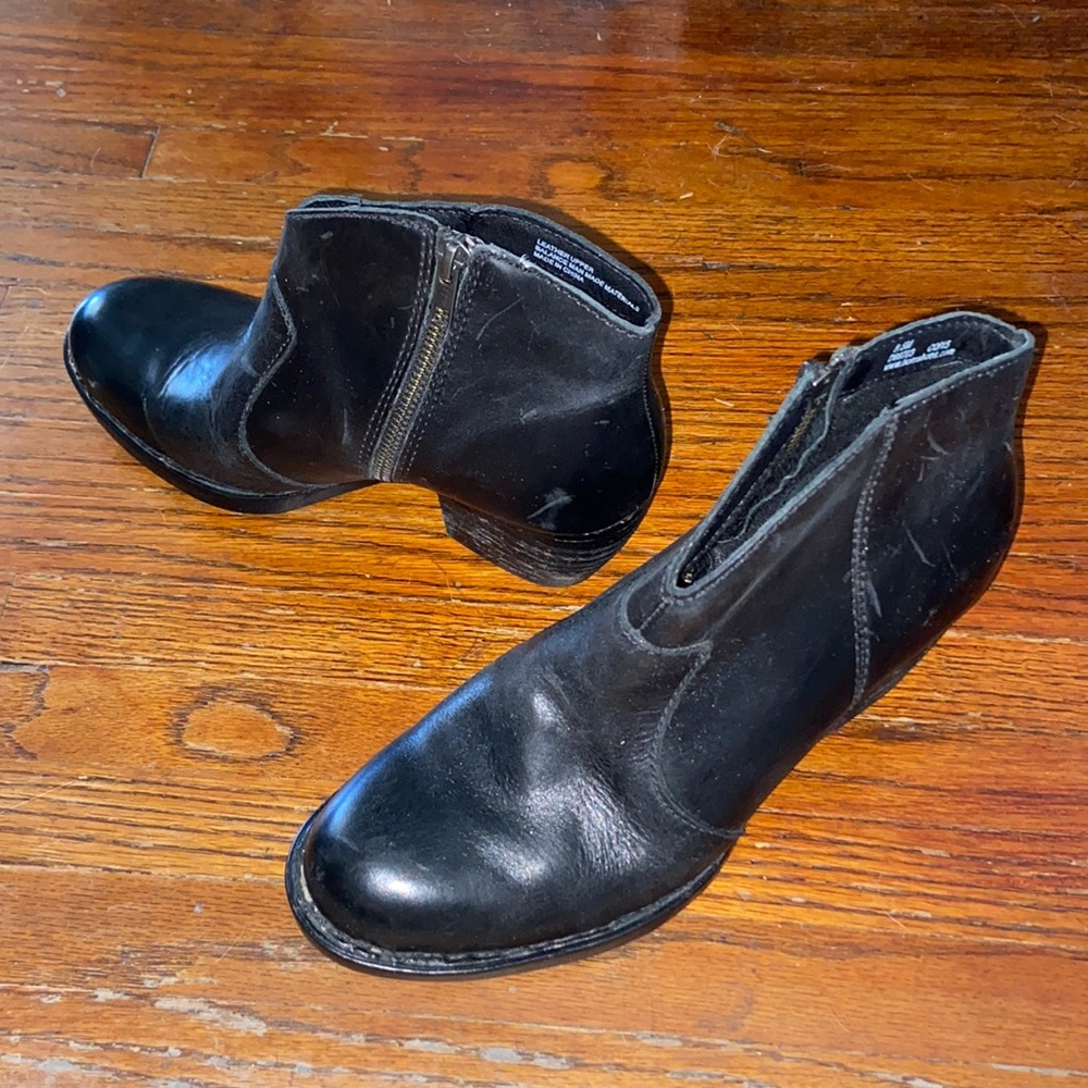 Black leather cowboy style ankle boots